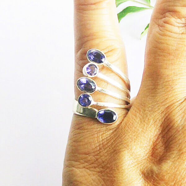 925 Sterling Silver Iolite Ring Handmade Jewelry Gemstone Birthstone Ring hand picture