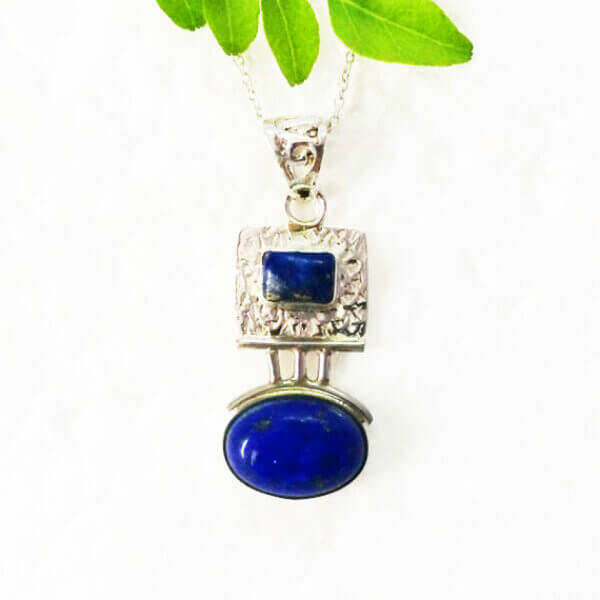 925 Sterling Silver Lapis Lazuli Necklace Handmade Jewelry Gemstone Birthstone Pendant front picture