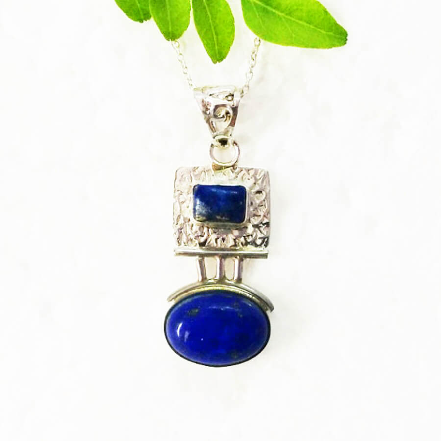 925 Sterling Silver Lapis Lazuli Necklace, Handmade Jewelry, Gemstone Birthstone Necklace, Free Silver Chain 18″, Gift For Her