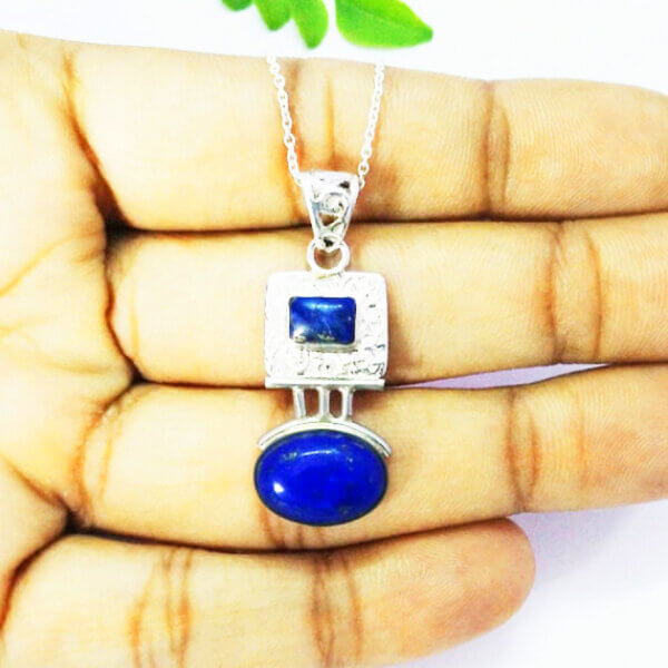 925 Sterling Silver Lapis Lazuli Necklace Handmade Jewelry Gemstone Birthstone Pendant hand picture