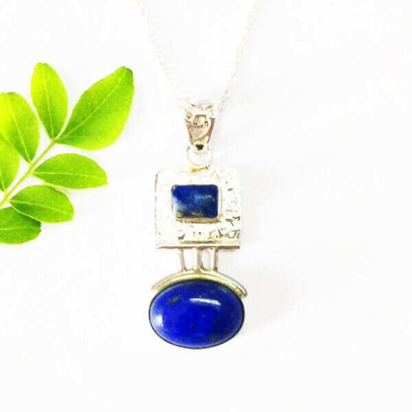 925 Sterling Silver Lapis Lazuli Necklace Handmade Jewelry Gemstone Birthstone Pendant front picture