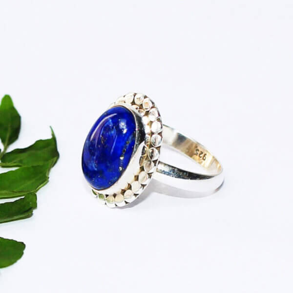 925 Sterling Silver Lapis Lazuli Ring Handmade Jewelry Gemstone Birthstone Ring side picture