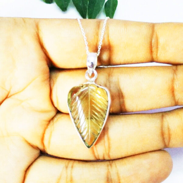 925 Sterling Silver Lemon Topaz Necklace Handmade Jewelry Gemstone Birthstone Pendant hand picture