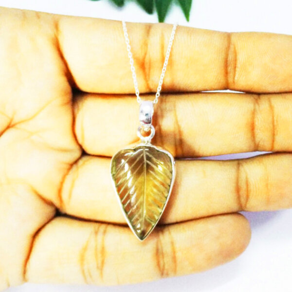 925 Sterling Silver Lemon Topaz Necklace Handmade Jewelry Gemstone Birthstone Pendant hand picture