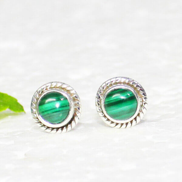 925 Sterling Silver Malachite Earrings Handmade Jewelry Gemstone Birthstone Earrings front picture