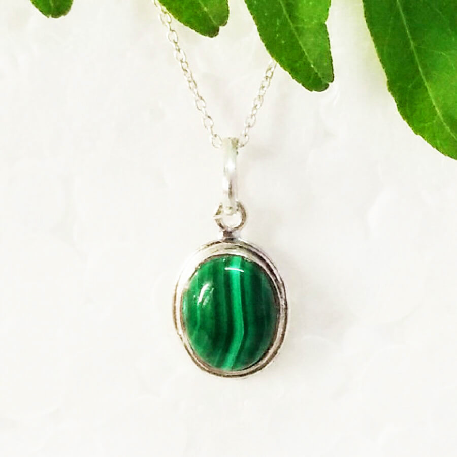 925 Sterling Silver Malachite Necklace, Handmade Jewelry, Gemstone Birthstone Necklace, Free Silver Chain 18″, Gift For Women