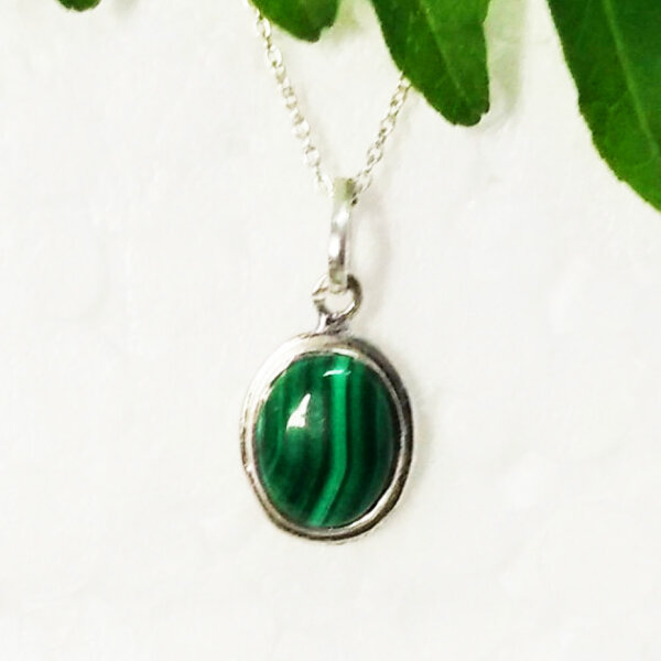 925 Sterling Silver Malachite Necklace Handmade Jewelry Gemstone Birthstone Pendant front picture