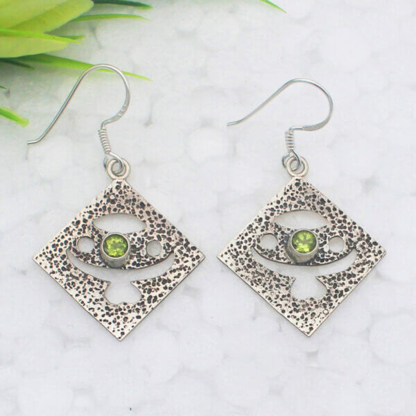 925 Sterling Silver Peridot Earrings Handmade Jewelry Gemstone Birthstone Earrings front picture