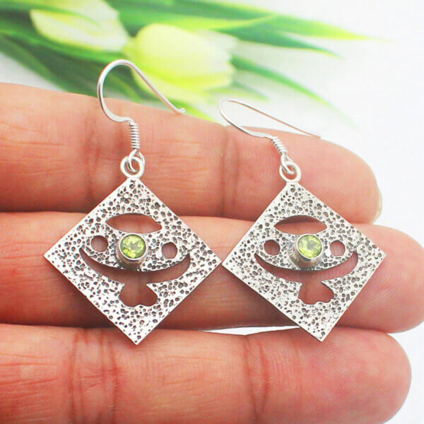 925 Sterling Silver Peridot Earrings Handmade Jewelry Gemstone Birthstone Earrings hand picture