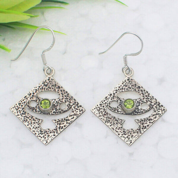 925 Sterling Silver Peridot Earrings Handmade Jewelry Gemstone Birthstone Earrings front picture