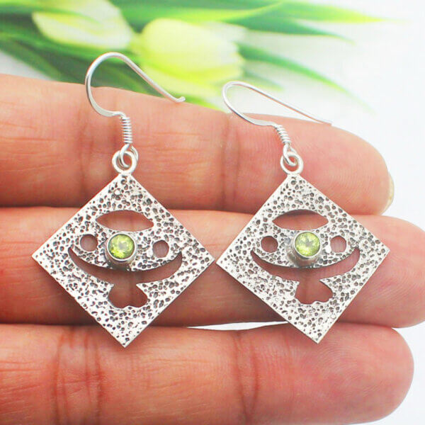 925 Sterling Silver Peridot Earrings Handmade Jewelry Gemstone Birthstone Earrings hand picture