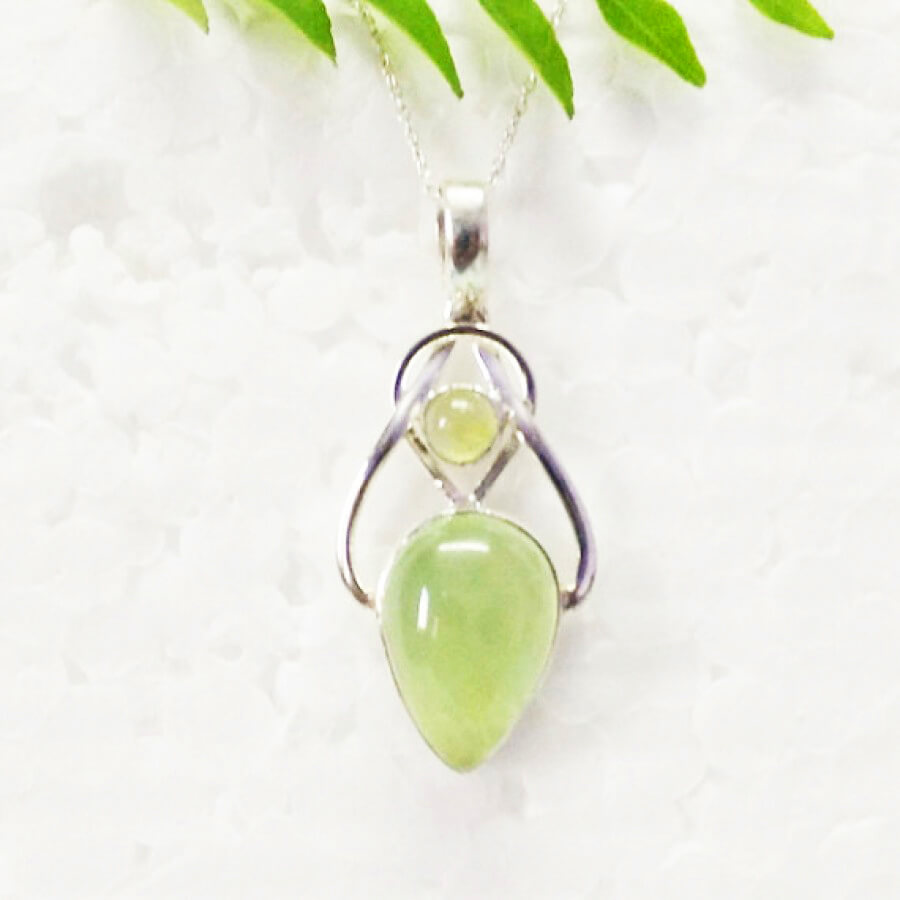 925 Sterling Silver Prehnite Necklace, Handmade Jewelry, Gemstone Birthstone Necklace, Free Silver Chain 18″, Gift For Women