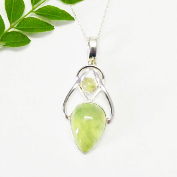 925 Sterling Silver Prehnite Necklace Handmade Jewelry Gemstone Birthstone Pendant front picture