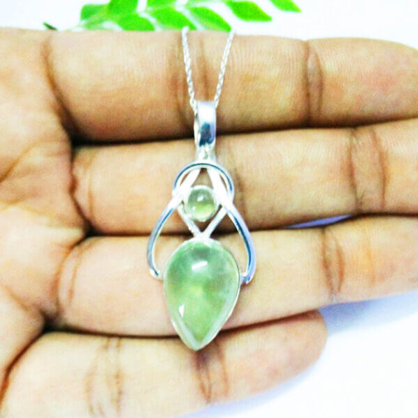 925 Sterling Silver Prehnite Necklace Handmade Jewelry Gemstone Birthstone Pendant hand picture