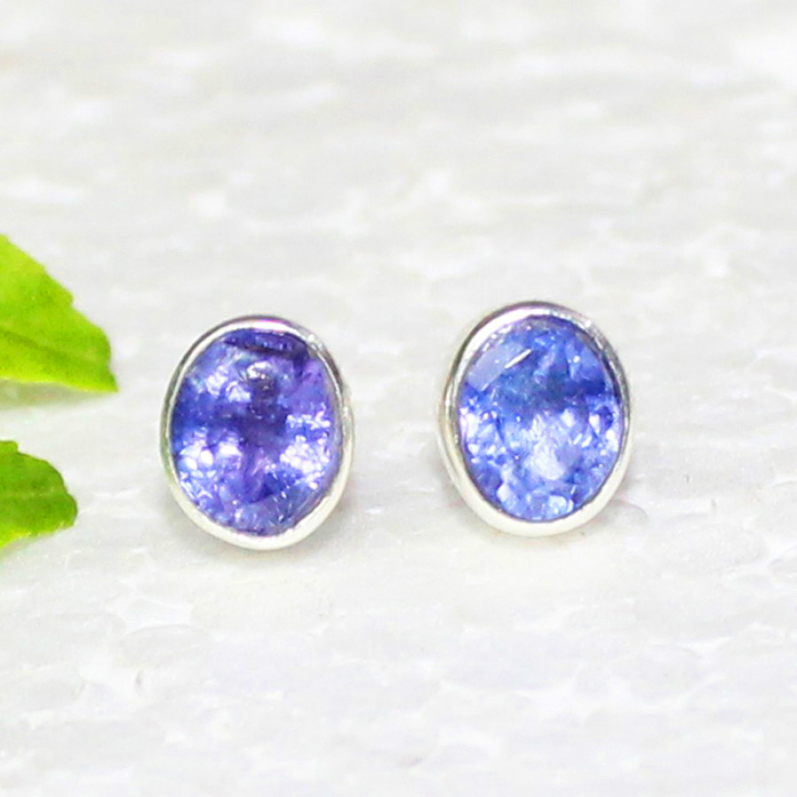 925 Sterling Silver Tanzanite Earrings, Handmade Birthstone Jewelry, Silver Stud Earrings, Gift For Her