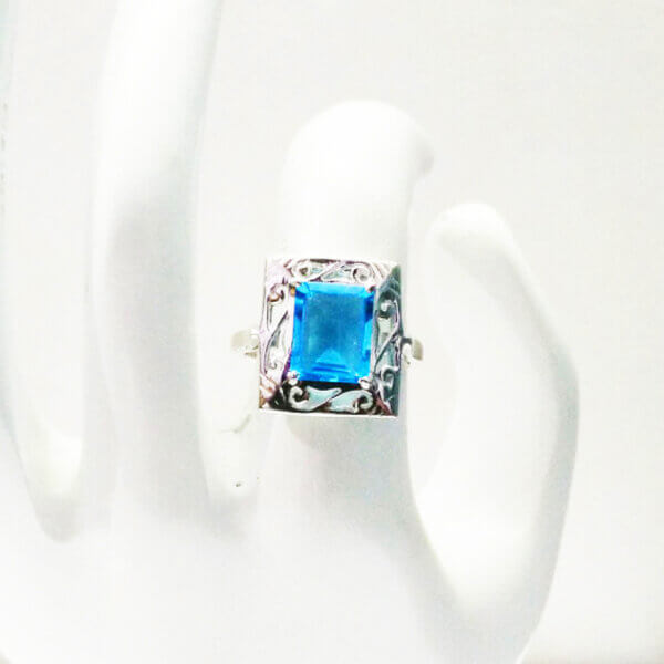 925 Sterling Silver Blue Topaz Ring Handmade Jewelry Gemstone Birthstone Ring hand picture