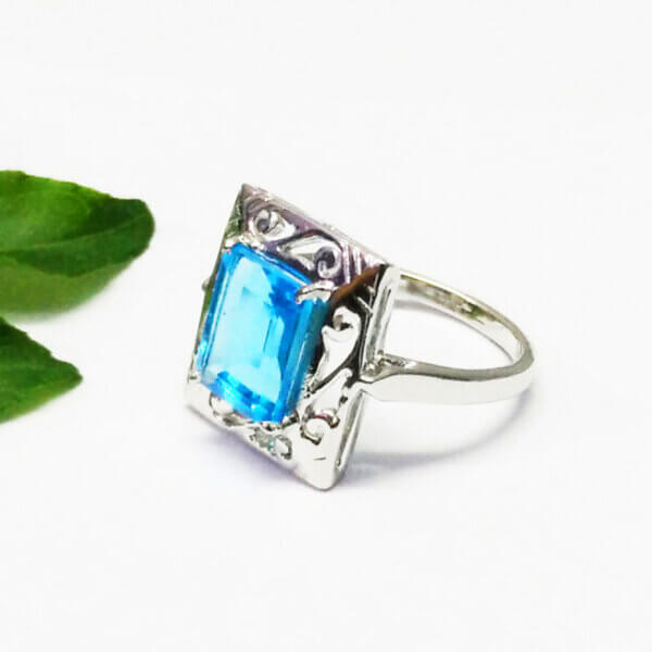 925 Sterling Silver Blue Topaz Ring Handmade Jewelry Gemstone Birthstone Ring side picture