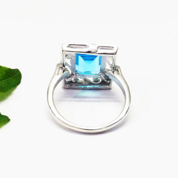 925 Sterling Silver Blue Topaz Ring Handmade Jewelry Gemstone Birthstone Ring back picture