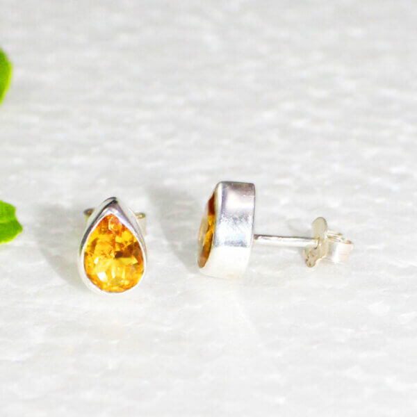 925 Sterling Silver Citrine Earrings Handmade Jewelry Gemstone Birthstone Earrings side picture