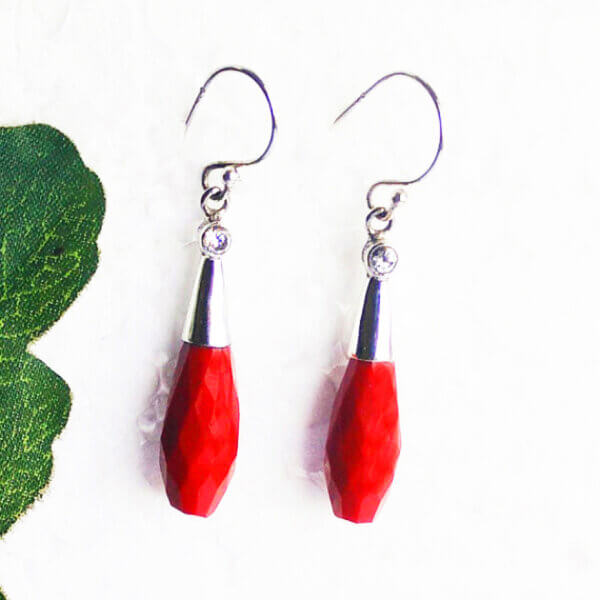 925 Sterling Silver Coral Earrings Handmade Jewelry Gemstone Birthstone Earrings front picture