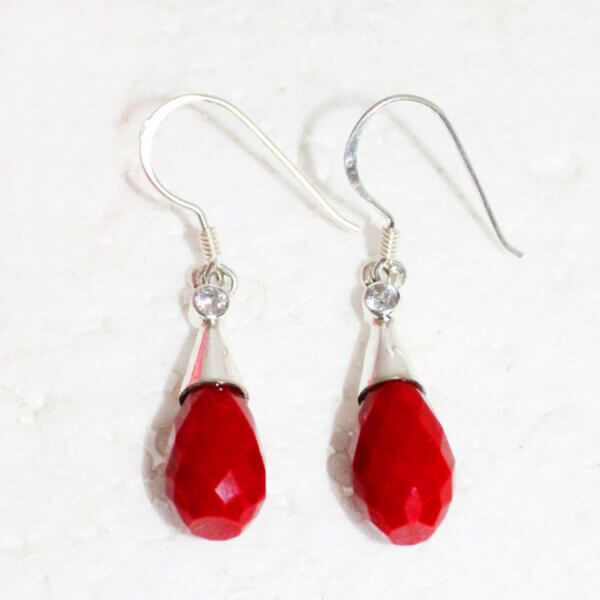 925 Sterling Silver Coral Earrings Handmade Jewelry Gemstone Birthstone Earrings front picture