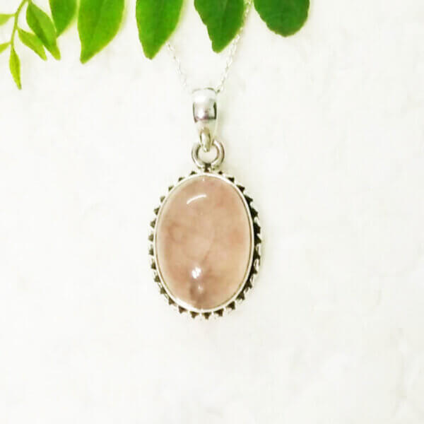 925 Sterling Silver Rose Quartz Necklace Handmade Jewelry Gemstone Birthstone Pendant front picture