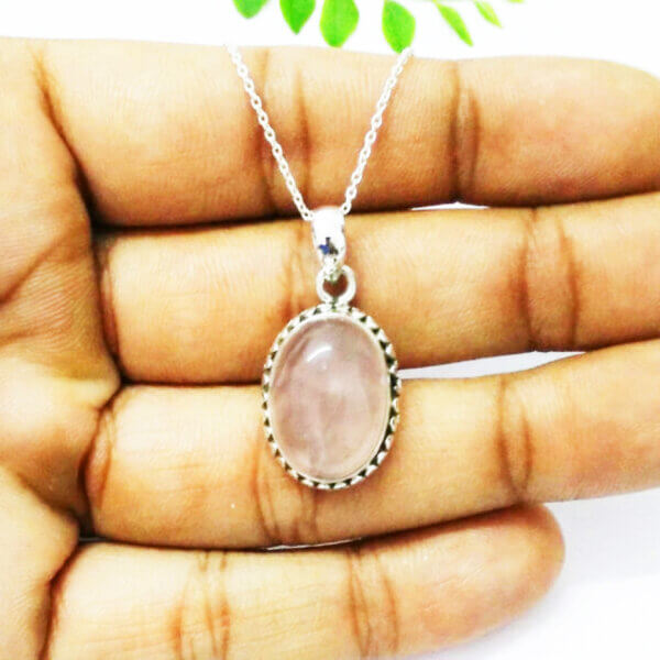 925 Sterling Silver Rose Quartz Necklace Handmade Jewelry Gemstone Birthstone Pendant hand picture