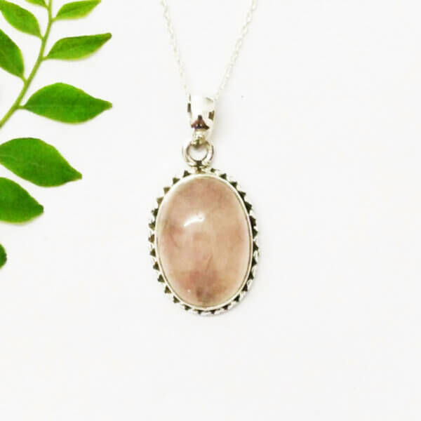 925 Sterling Silver Rose Quartz Necklace Handmade Jewelry Gemstone Birthstone Pendant